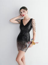 V-neck Sequins Beading Short Prom Dress