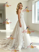 White Tulle Lace Appliques Wedding Dress
