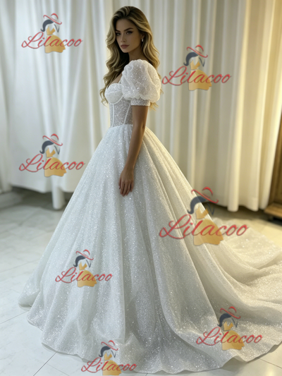 White Sequins Straps Wedding Dress