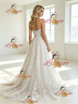 White Tulle Lace Appliques Wedding Dress