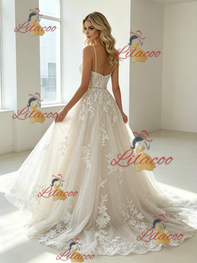 White Tulle Lace Appliques Wedding Dress