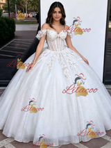 White Tulle Off the Shoulder Appliques Quinceanera Dress