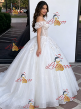 White Tulle Off the Shoulder Appliques Quinceanera Dress