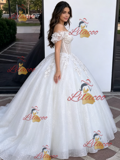 White Tulle Off the Shoulder Appliques Quinceanera Dress