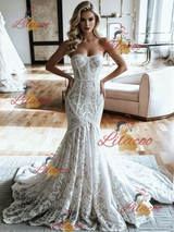 White Mermaid Lace Strapless Weeding Dress