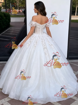 White Tulle Off the Shoulder Appliques Quinceanera Dress