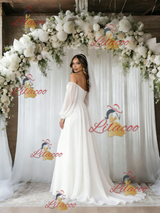 White Long Sleeve Off the Shoulder Wedding Dress