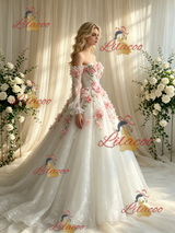 White Tulle Straps Appliques Wedding Dress