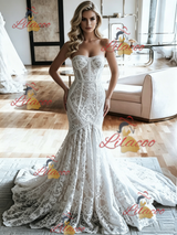 White Mermaid Lace Strapless Weeding Dress