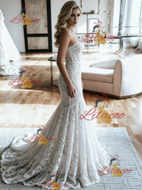 White Mermaid Lace Strapless Weeding Dress