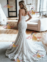 White Mermaid Lace Strapless Weeding Dress