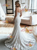 White Mermaid Lace Strapless Weeding Dress