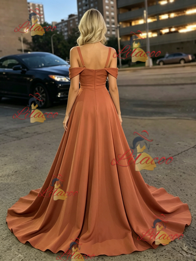 Simple Brown Straps Prom Dress