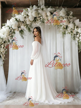 White Long Sleeve Off the Shoulder Wedding Dress