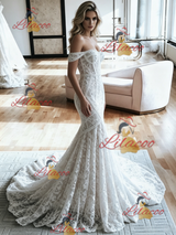 White Mermaid Lace Off the Shoulder Wedding Dress