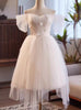 White Tulle Flower Pleats Wedding Dress