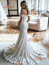 White Mermaid Lace Off the Shoulder Wedding Dress