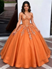 Orange Tulle Off the Shoulder Appliques Quinceanera Dress