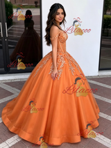 Orange Tulle Off the Shoulder Appliques Quinceanera Dress