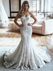 White Mermaid Lace Spaghetti Straps Wedding Dress