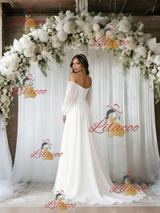 White Long Sleeve Off the Shoulder Wedding Dress