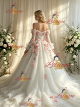 White Tulle Straps Appliques Wedding Dress