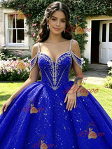 Royal Blue Tulle Sequins Beading Quinceanera Dress