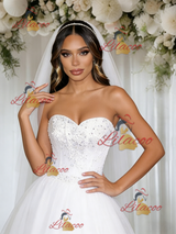White Tulle Strapless Appliques Wedidng Dress