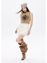 Retro Heart Printed Vest Short Top