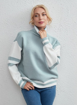 Color Matching Female Long Sleeve Sweater