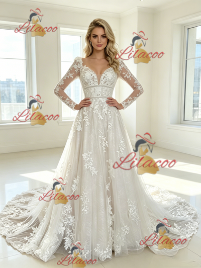 White Tulle Lace Appliques Wedding Dress