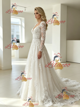 White Tulle Lace Appliques Wedding Dress