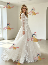 White Tulle Lace Appliques Wedding Dress