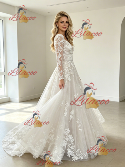 White Tulle Lace Appliques Wedding Dress