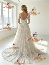 White Tulle Lace Appliques Wedding Dress