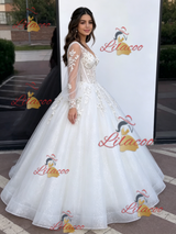 White Tulle V-neck Appliques Quinceanera Dress