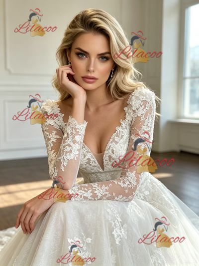 White Tulle Lace Appliques Wedding Dress