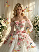White Tulle Straps Appliques Wedding Dress
