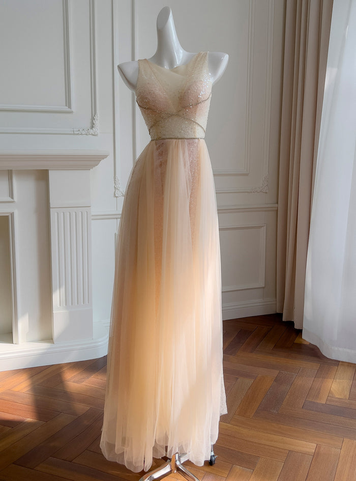 Champagne Suquins Tulle Prom Dress