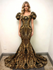 Gold Mermaid Sequins Puff Sleeve Prom Dress