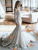 White Mermaid Lace Long Sleeve Wedding Dress