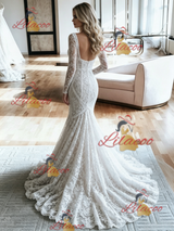 White Mermaid Lace Long Sleeve Wedding Dress