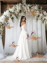 White Long Sleeve Off the Shoulder Wedding Dress