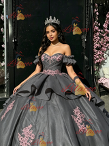 Gray Tulle Off the Shoulder Appliques Quinceanera Dress
