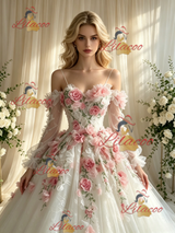 White Tulle Straps Appliques Wedding Dress