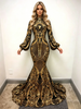Gold Mermaid Sequins Long Sleeve Prom Dress