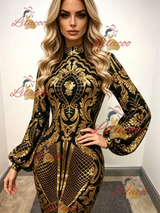 Gold Mermaid Sequins Long Sleeve Prom Dress