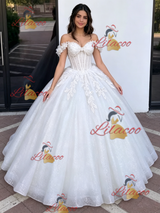 White Tulle Off the Shoulder Appliques Quinceanera Dress