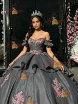Gray Tulle Off the Shoulder Appliques Quinceanera Dress