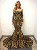 Gold Mermaid Sequins Long Sleeve Prom Dress